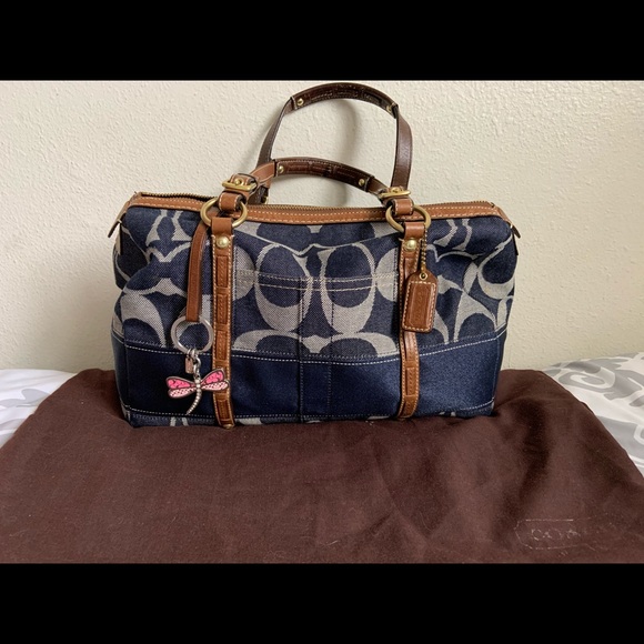 Coach Bags Signature Striped Blue Denim Coach Bag Poshmark
